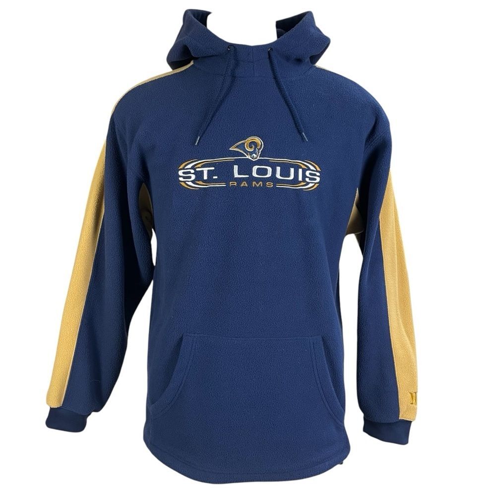 Vintage NFL St Louis Rams Hooded‎ Fleece Blue Sweatshirt Mens Size Medium